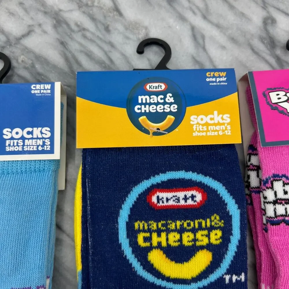 Pop Tarts, Kraft Mac & Cheese, Bubble Yum‎ Crew Socks Mens 6-12 Novelty 3 Pairs